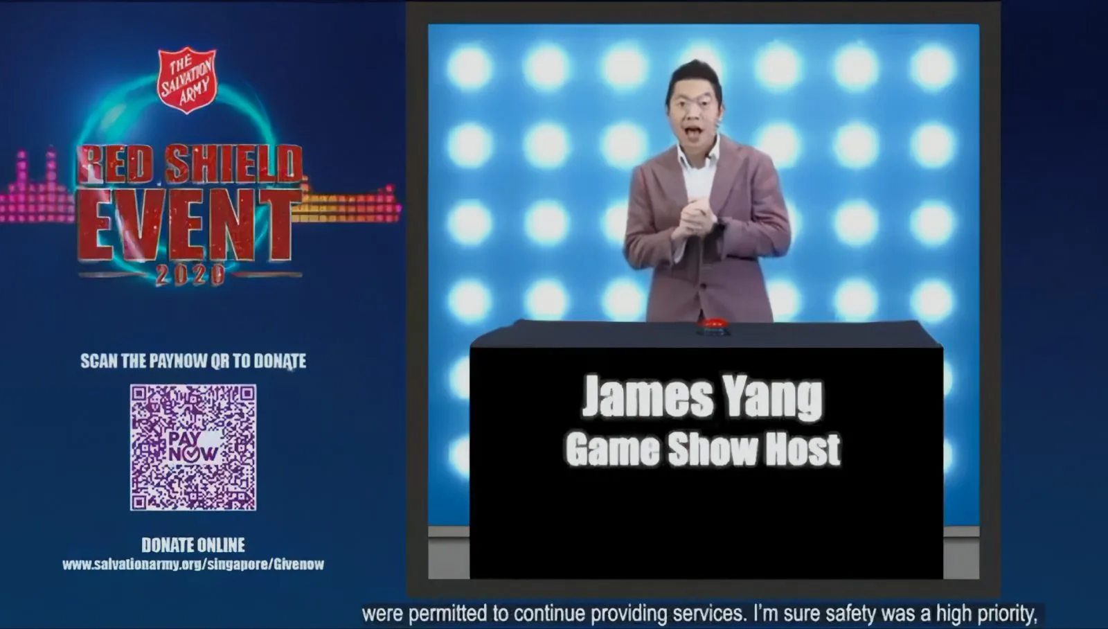 James Yang as game show host at The Salvation Army Red Shield Event, streamed online